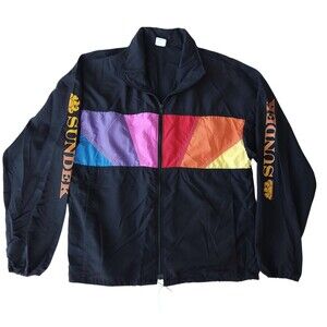 VTG 90s Sundek Colorblock Windbreaker Jacket Rare Sales Sample Rainbow Black M